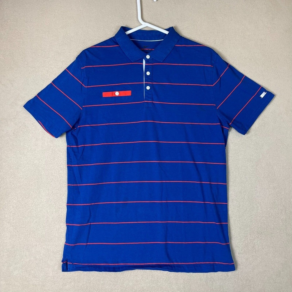 Nike Polo Shirt Adult Large Blue Red Stripes Short Sleeve Golf Logo Mens